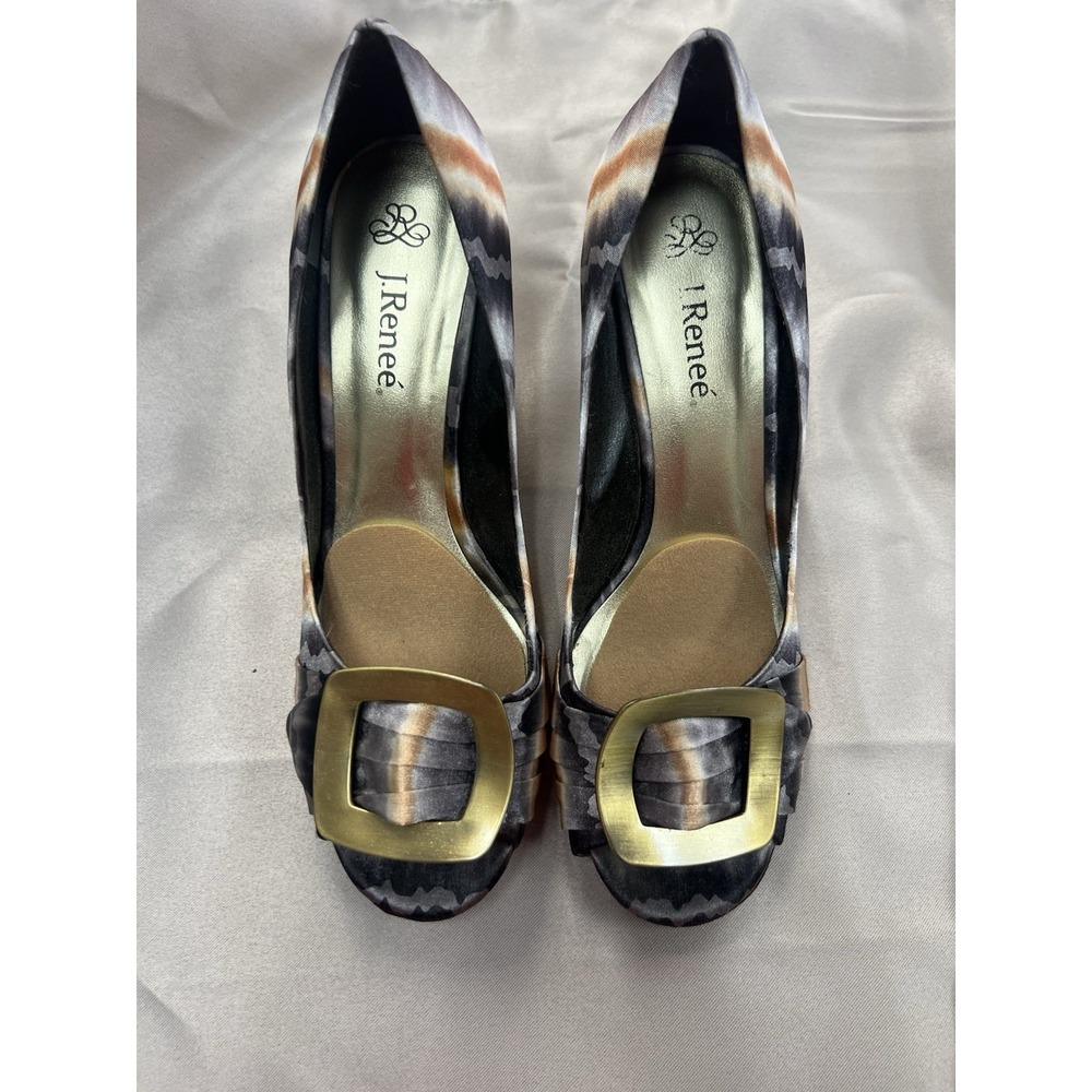 J. RENEE SIZE 9 TYE DYE FABRIC-SILVIA HEELS W/BUCKLE (1952)‎